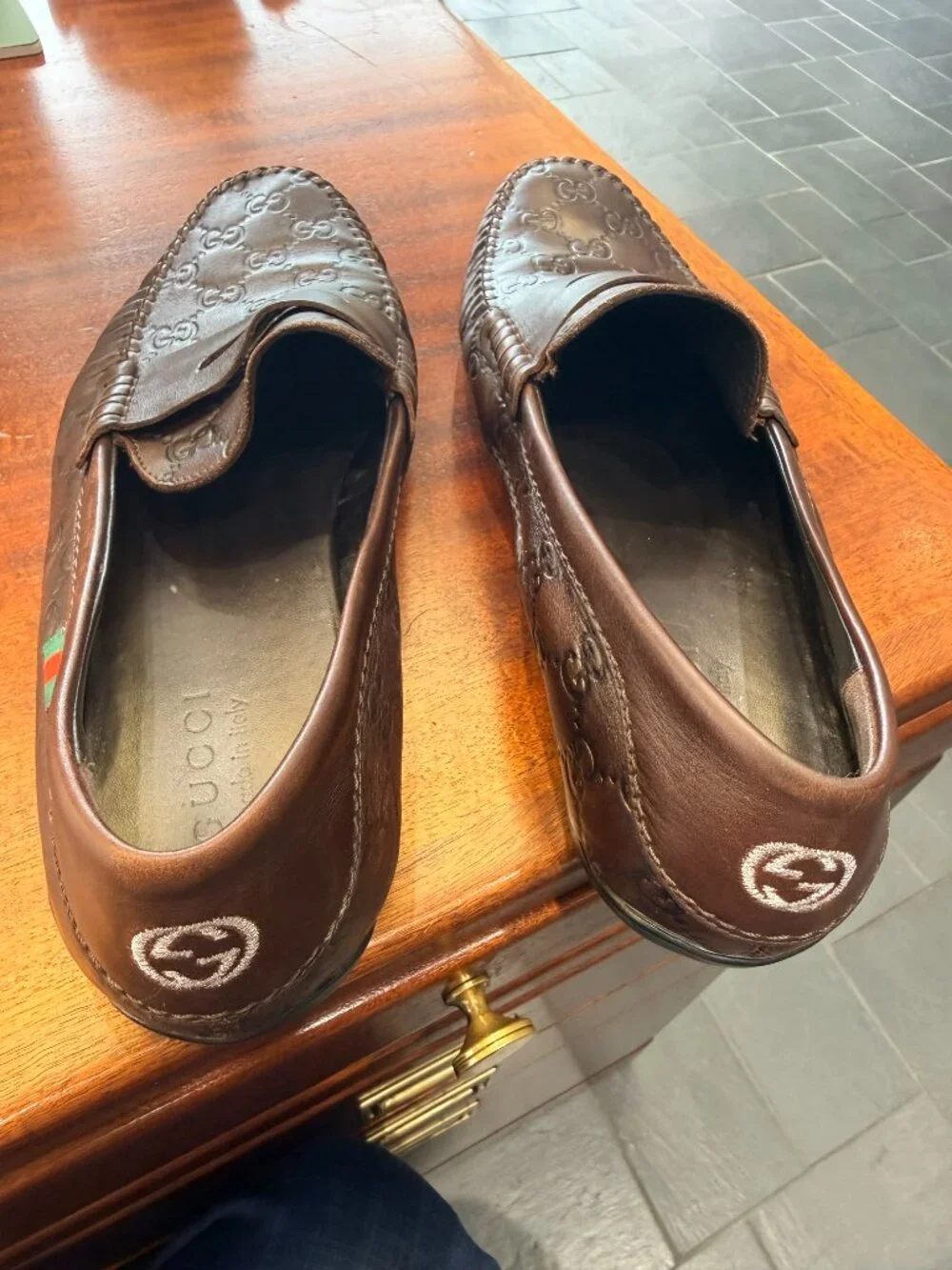 Gucci brown leather loafers men's size 11 interlocking G